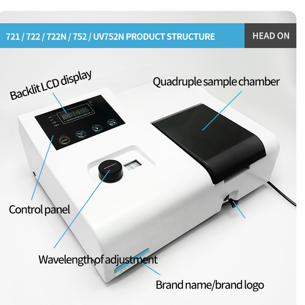 Qiujing ดิจิตอลจอแสดงผลคู่มือ 4-6NM Spectrophotometer ที่มองเห็นได้นำเข้าหลอดไฟทังสเตน 721/722N/722N/S